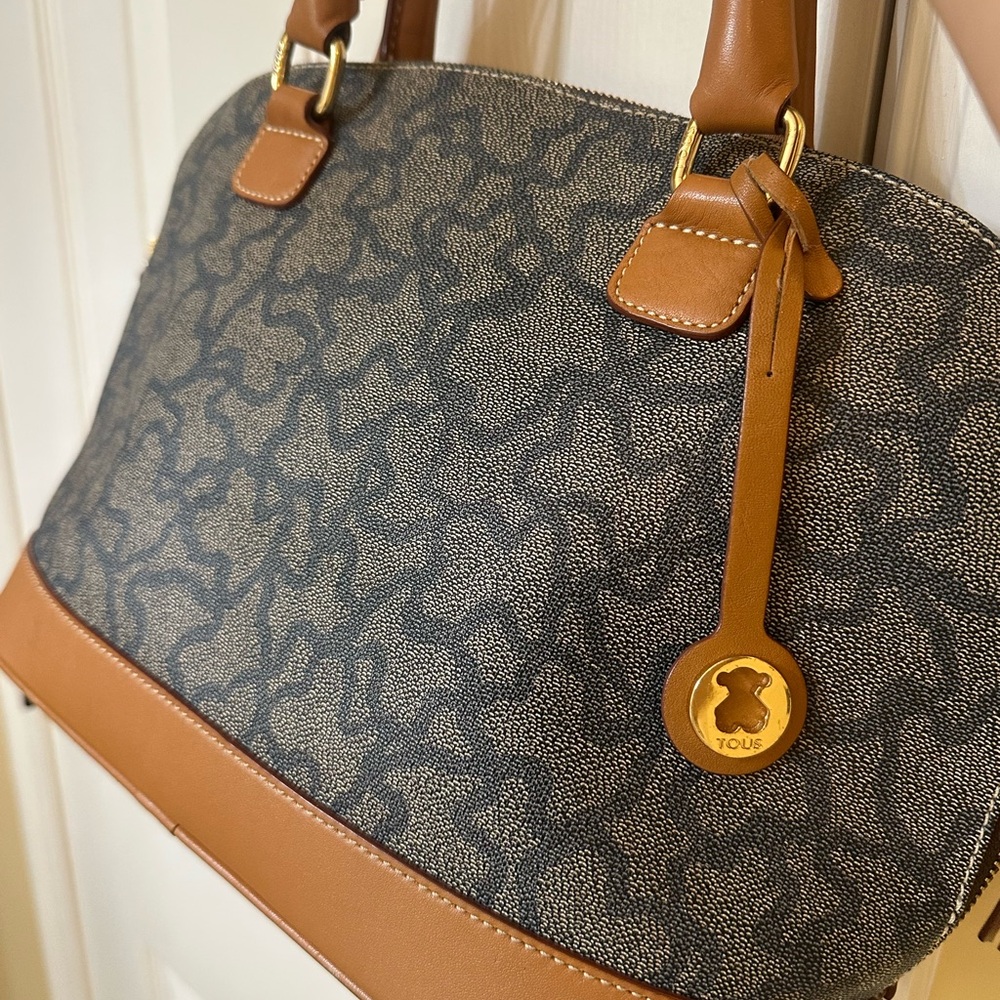 Tous Brown and Gray Shoulder Bag with Signature Bear Logo